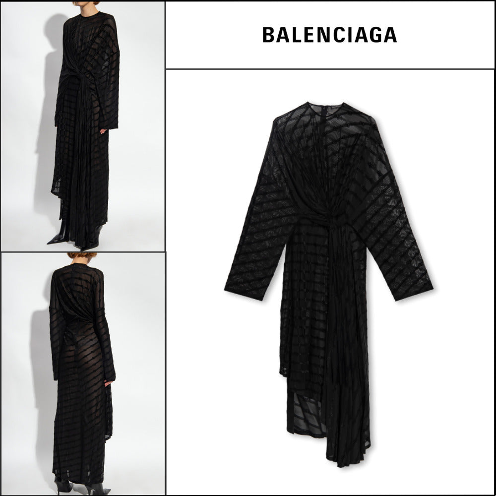 【BALENCIAGA】BB Monogram Front Drape Dress Black