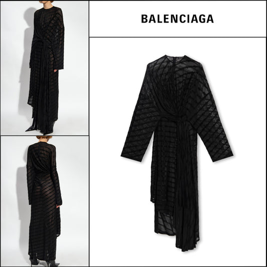 【BALENCIAGA】BB Monogram Front Drape Dress Black