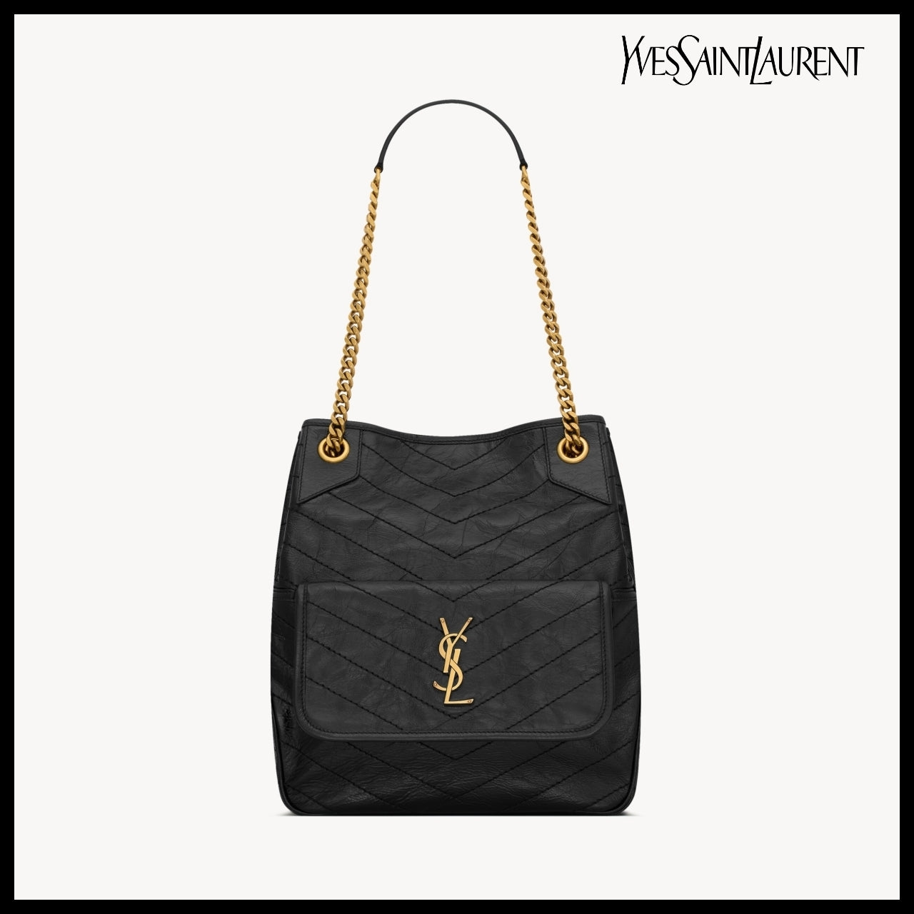 【Saint Laurent】Vintage Leather Small Shopping Tote Bag