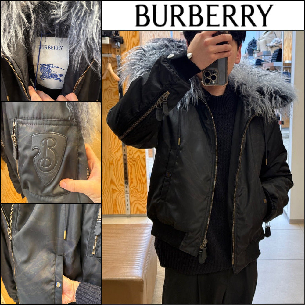 【Burberry】B Shield Shearling Fur Bomber Jacket Shadow