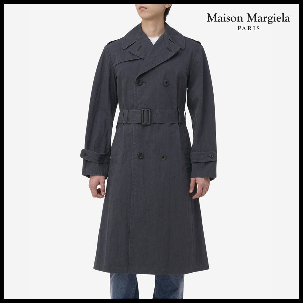 【Maison Margiela】Double Breasted Trench Coat Dark Blue