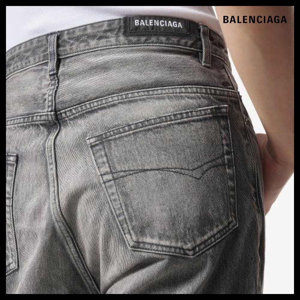 【BALENCIAGA】Straight 5 Pocket Washed Denim Pants Black