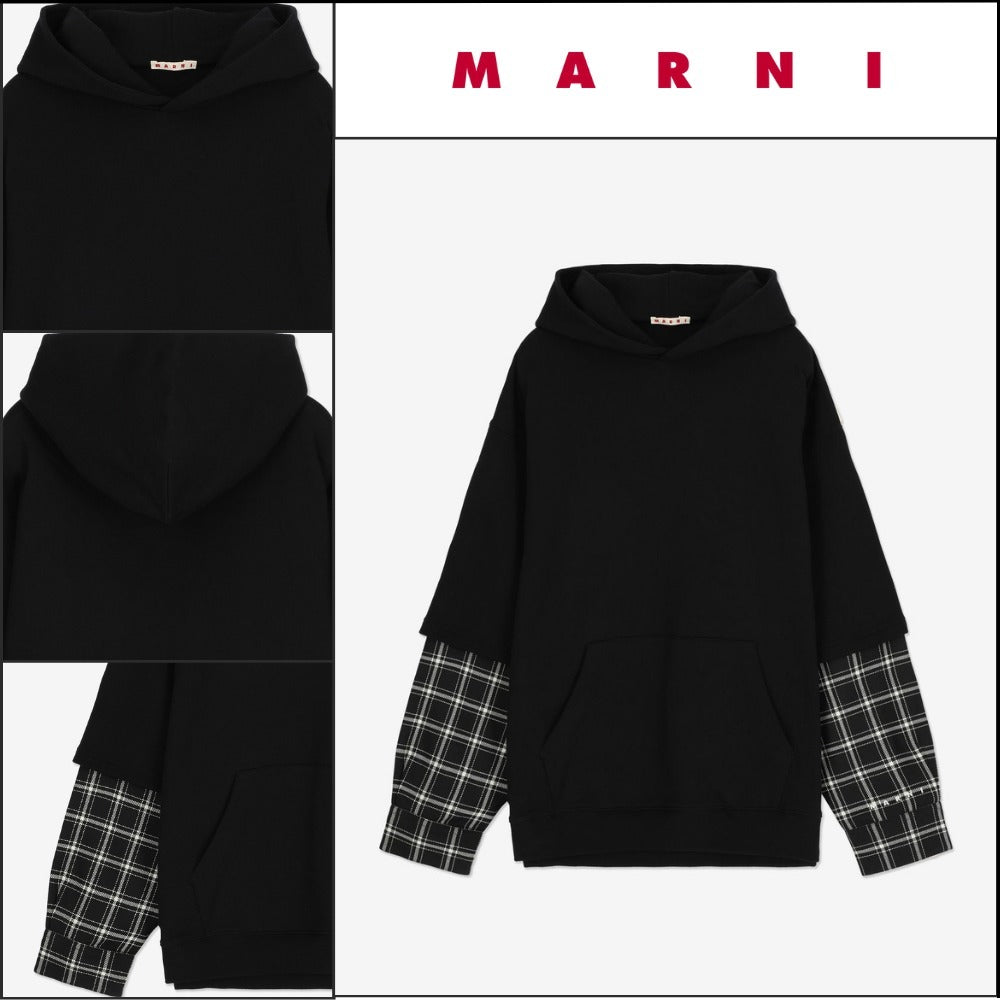 【MARNI】チェック フーディ ブラック