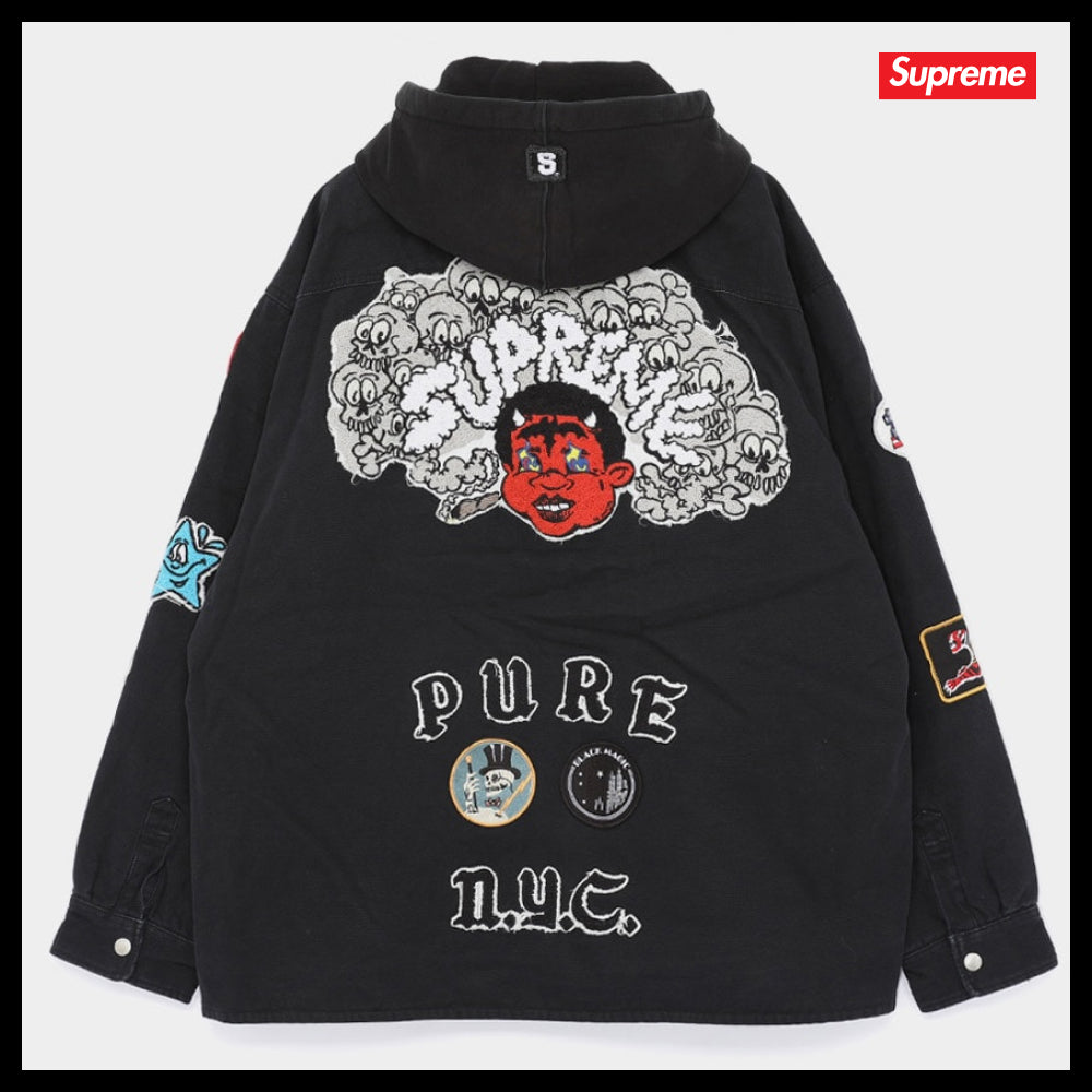 【100%正規品保証 Supreme】Patches Hooded Zip Up Shirt Jacket