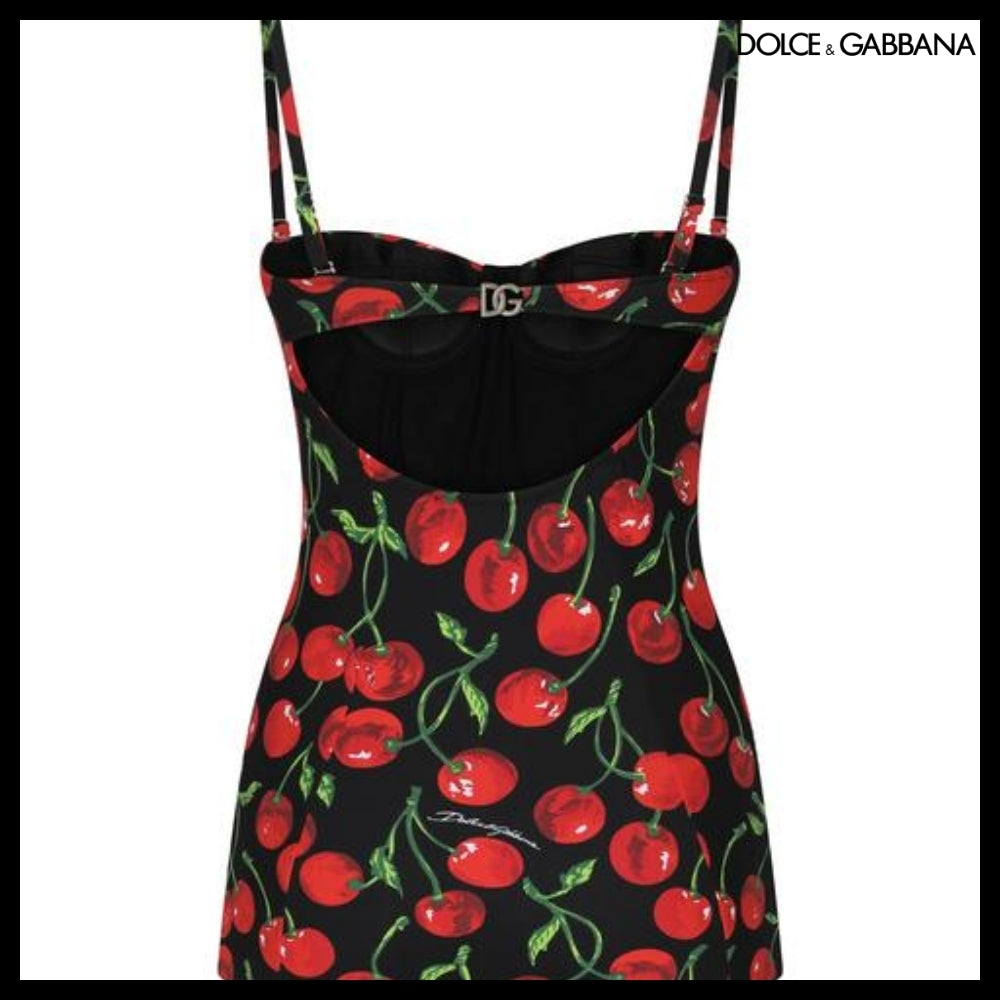 【Dolce&Gabbana】CHERRY PRINT BALCONETTE ONE PIECE SWIMSUIT