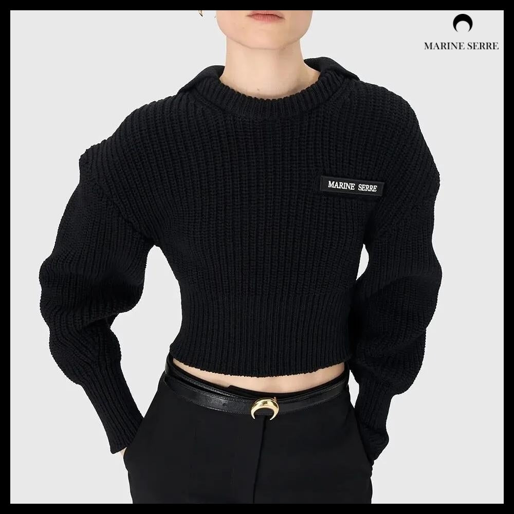 【MARINE SERRE】HALF CARDIGAN KNIT SAILOR SWEATER BLACK