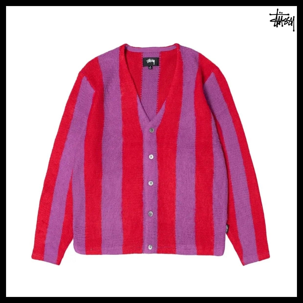 【STUSSY】Stripe Brushed Cardigan Purple