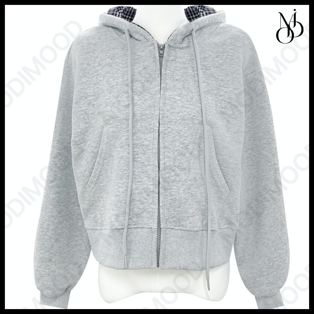 【MODIMOOD】Rudy Check Color Block Hoodie Zip-Up 5 Colors
