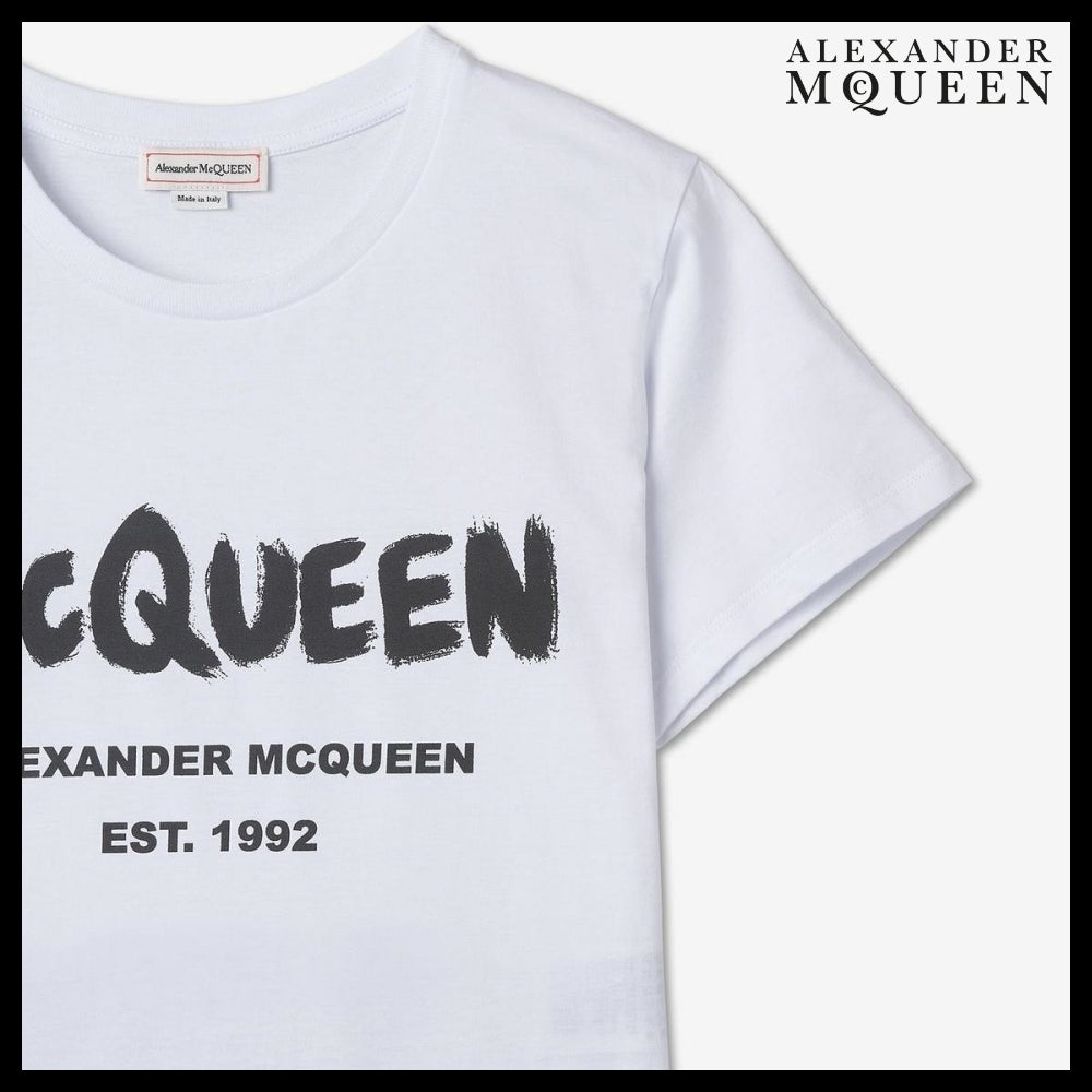 【alexander mcqueen】Graffiti Logo Short-Sleeve T-shirt White