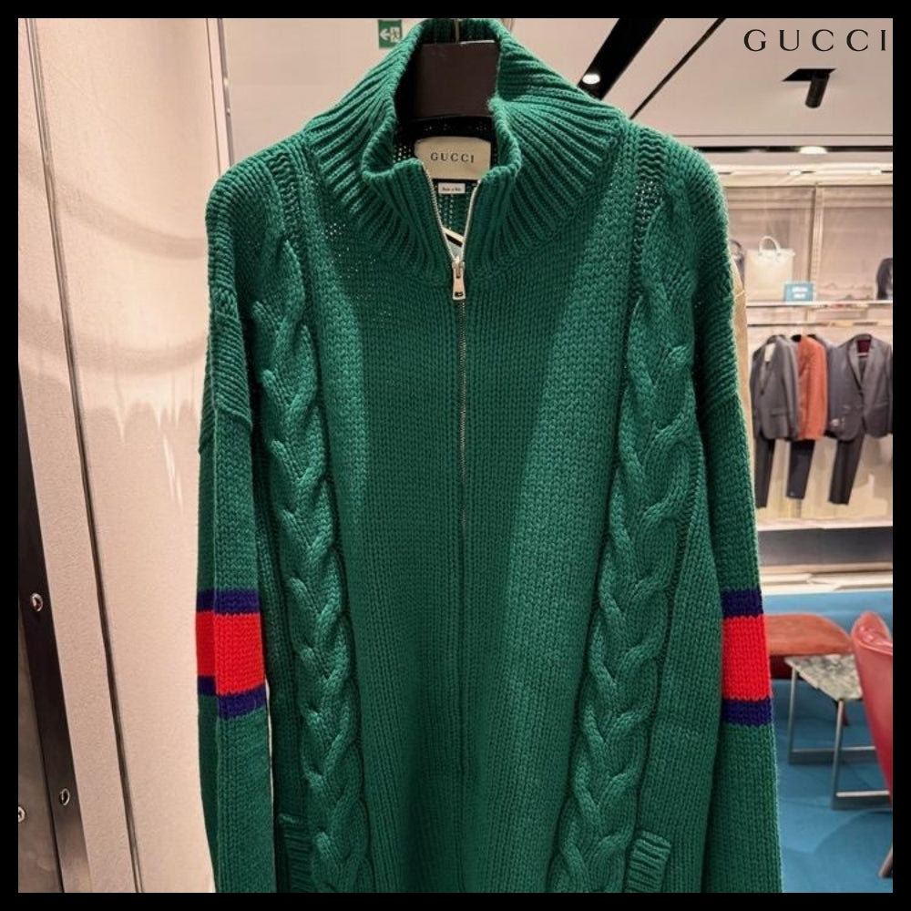 【GUCCI】Web Stripe Wool Knit Bomber Jacket Yard