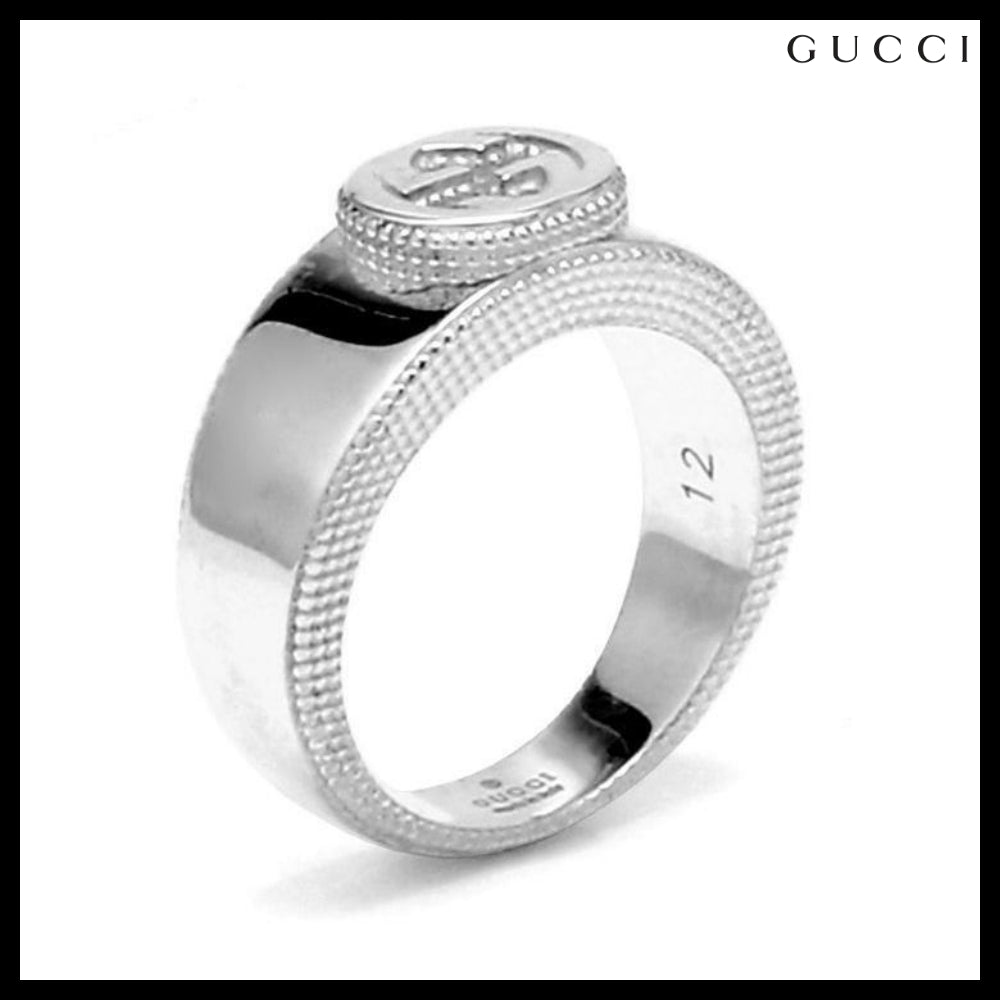 【GUCCI】Interlocking Emblem Silver Ring Silver