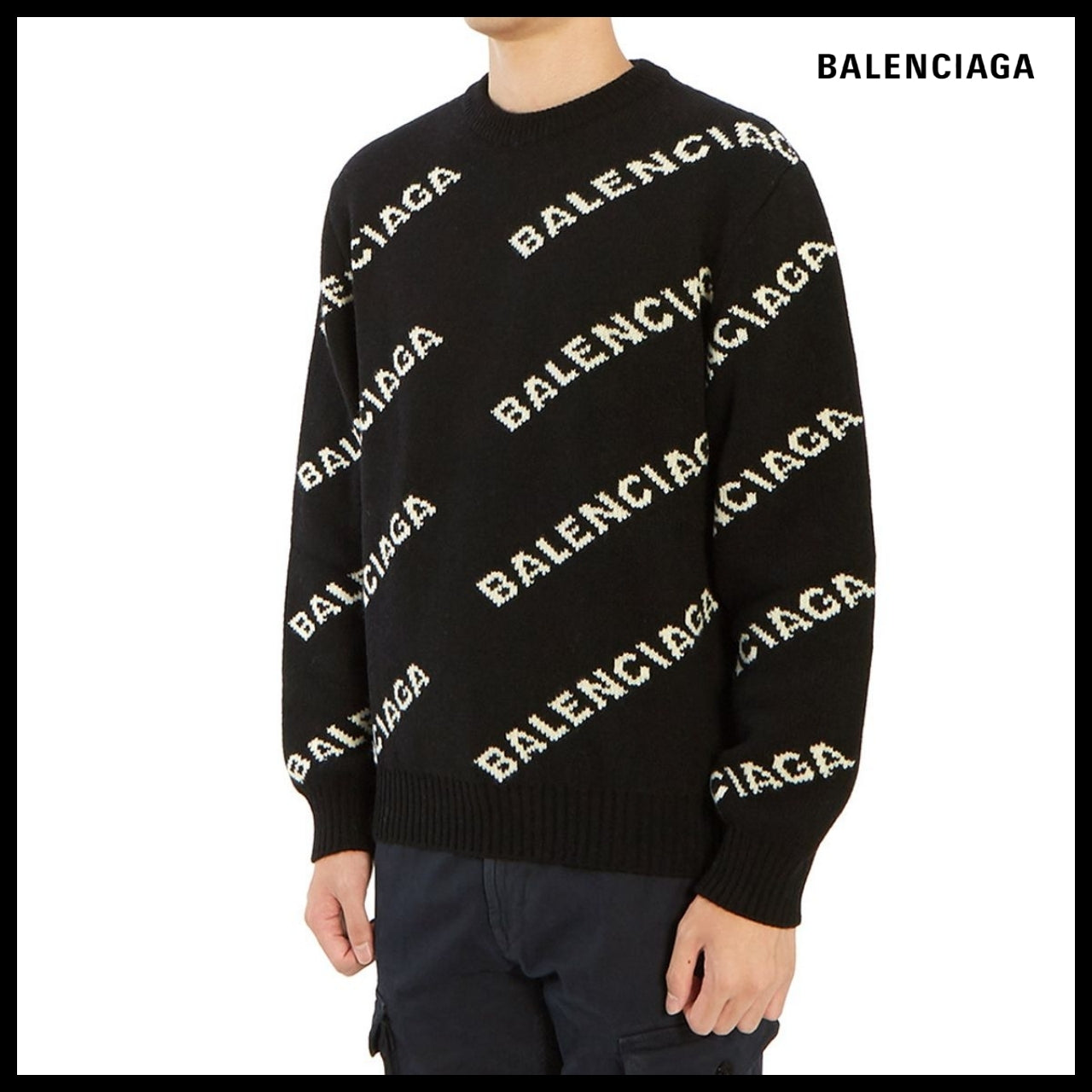 【BALENCIAGA】Allover Logo Sweater Black White