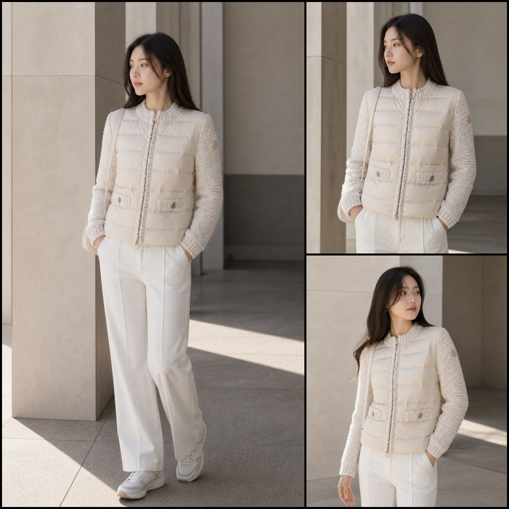 【MONCLER】Padded Zip-up Cardigan Light Beige