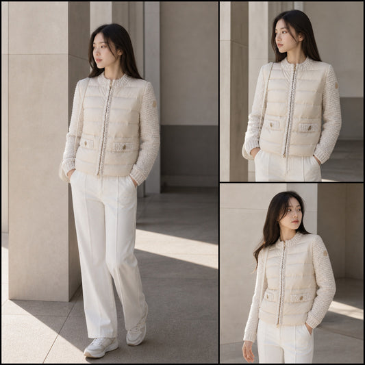 【MONCLER】Padded Zip-up Cardigan Light Beige