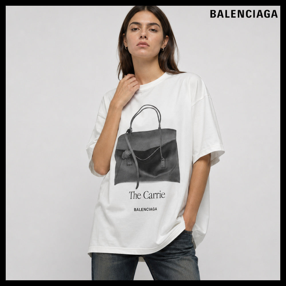 【BALENCIAGA】Women’s Gray Holdall Oversized T-Shirt
