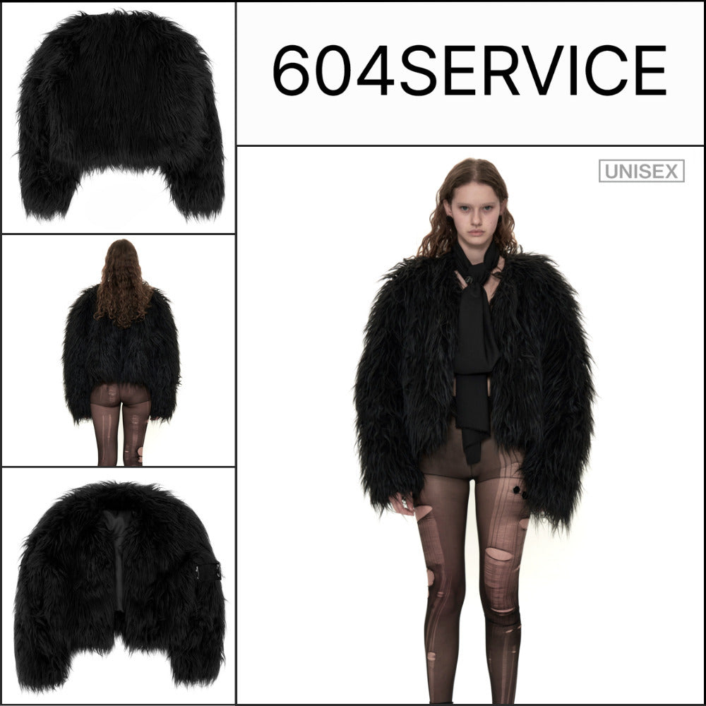 【604service】FUR JACKET WITH ARMY PATCH IN BLACK