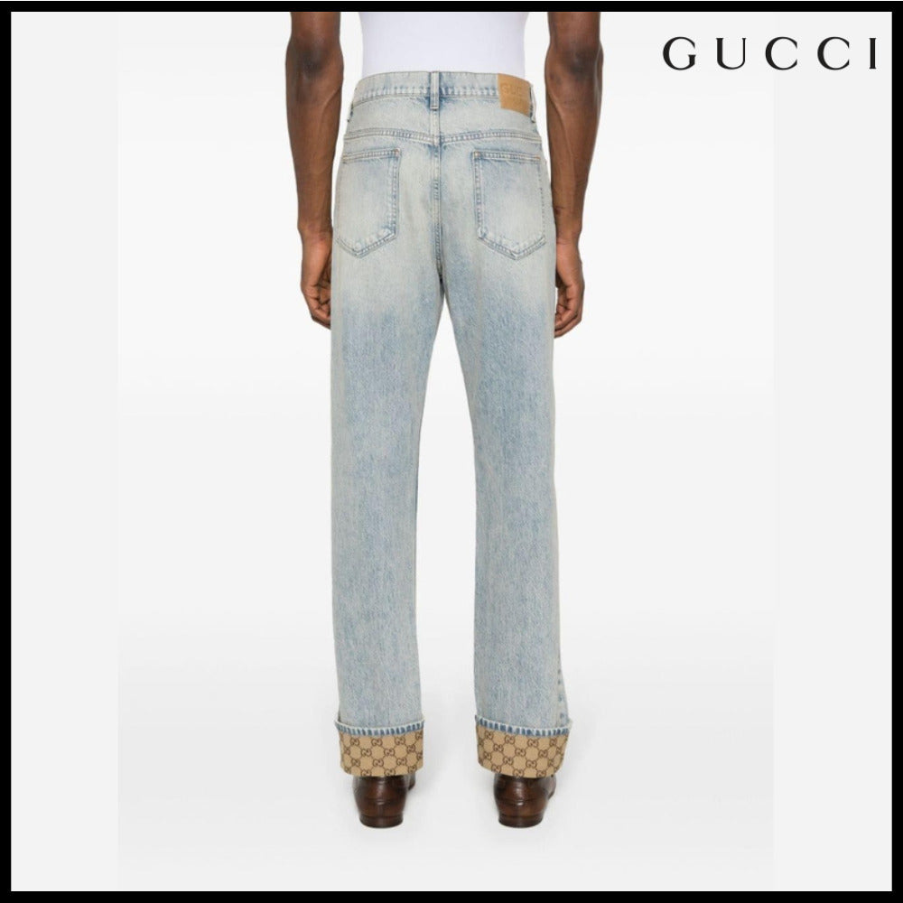 【GUCCI】Men’s GG Turn-Up Cotton Denim Pants