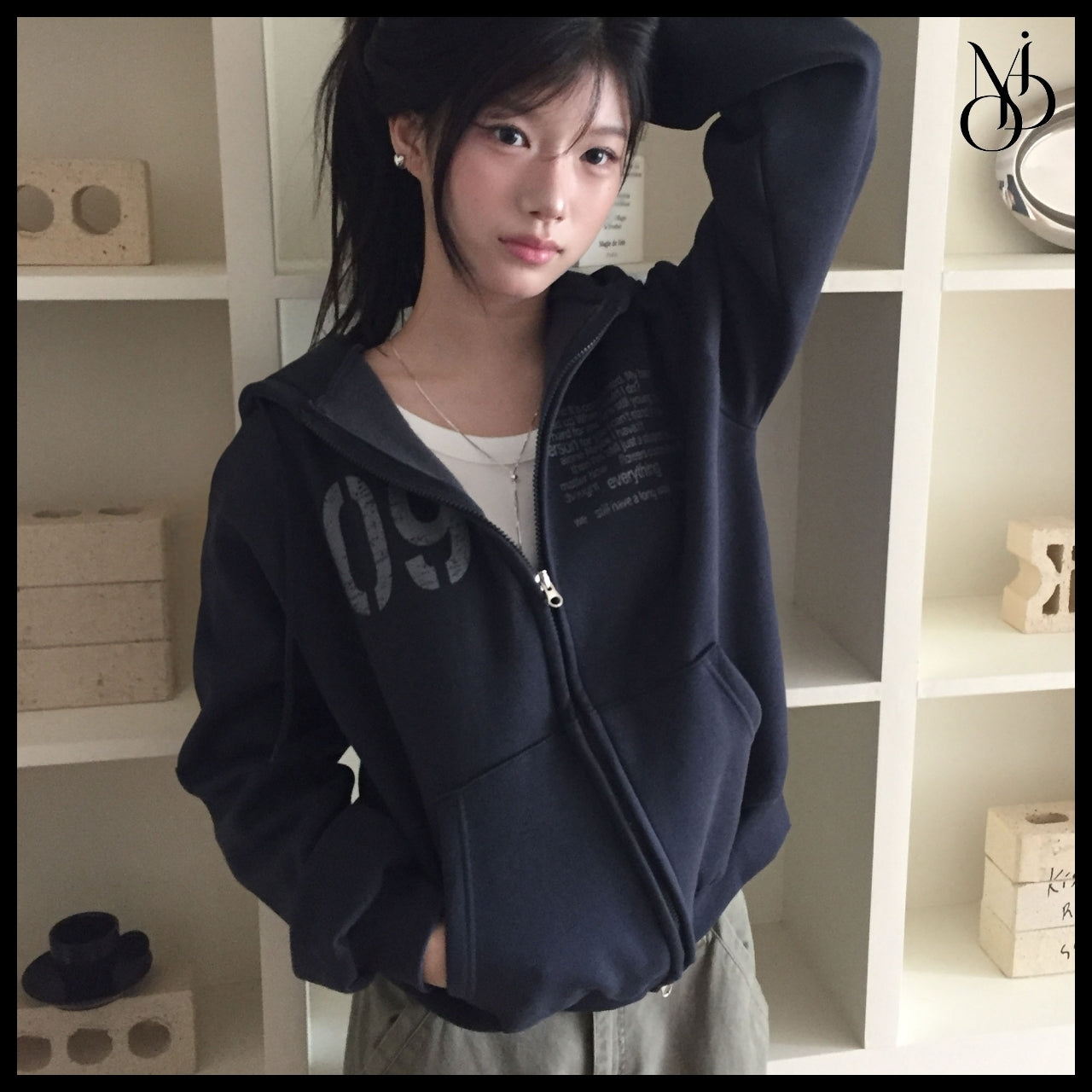 【MODIMOOD】Older Lettering Hoodie Zip-Up 3 Colors
