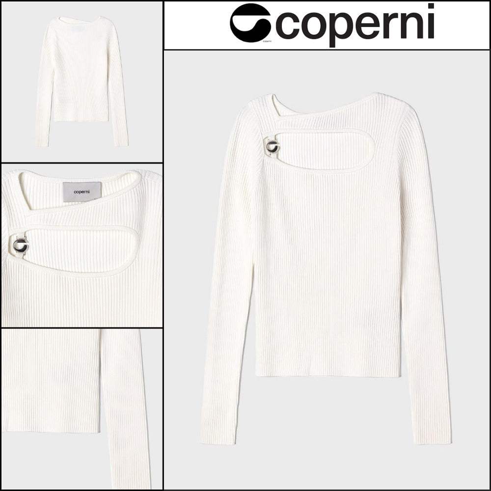 【Coperni】Womens Knitted Cut Out Long Sleeve Top White