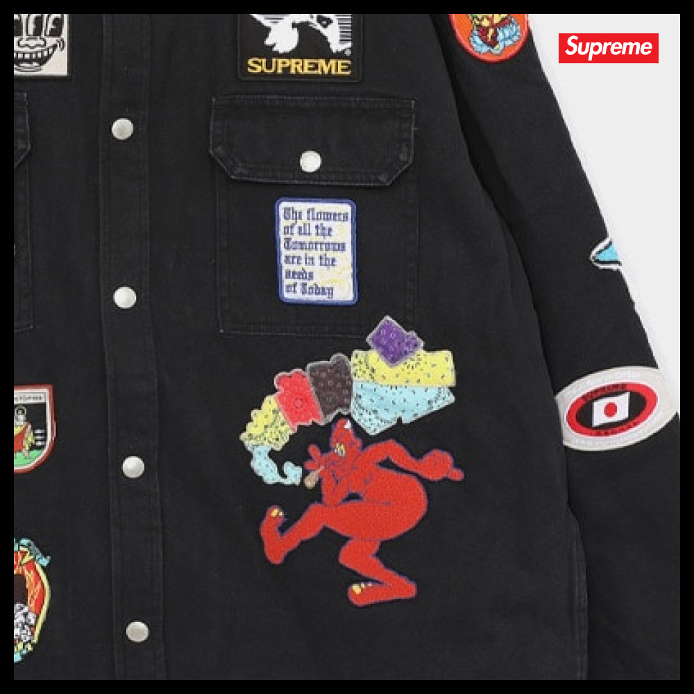 【100%正規品保証 Supreme】Patches Hooded Zip Up Shirt Jacket