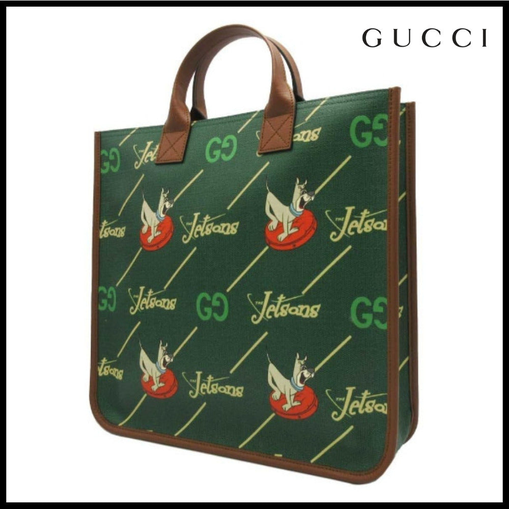【GUCCI】GG Jetsons Green Brown Trim Tote Bag