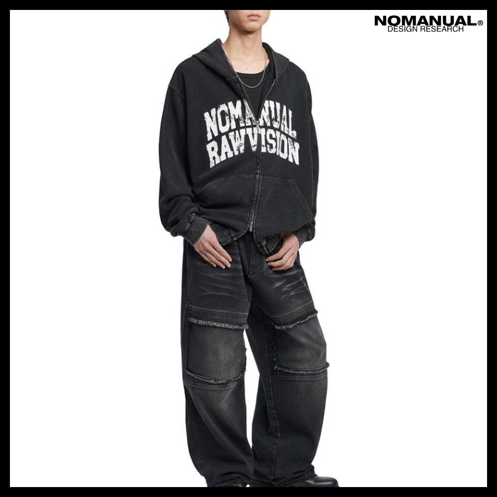 【NOMANUAL】VINTAGE WAFFLE HOODED ZIP UP 2 Colors