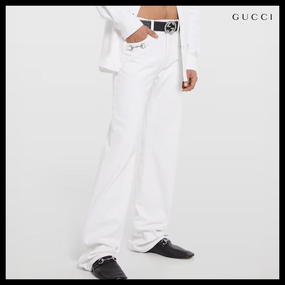 【GUCCI】Cotton Denim Pants With Horsebit Detail