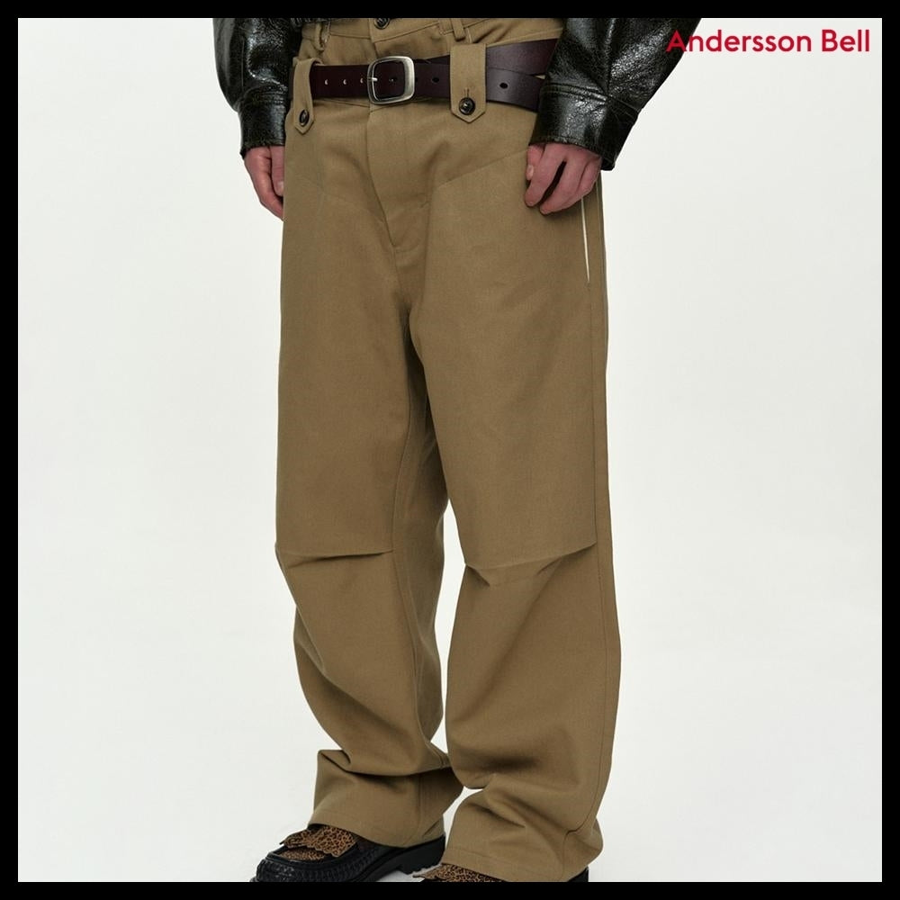 【ANDERSSON BELL】Double Waistband Wide-Leg Trousers Beige