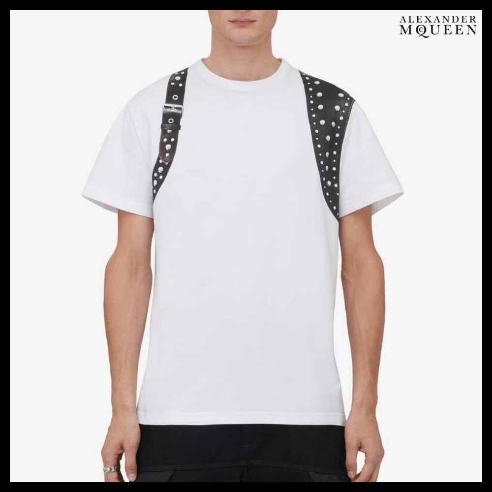 【Alexander Mcqueen】Studded Harness T-shirt in White/Black