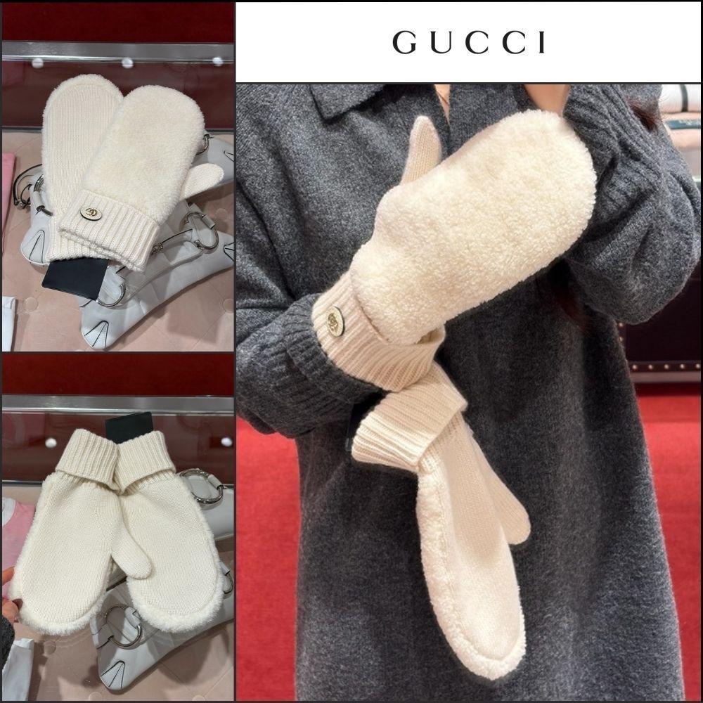 【GUCCI】GG Marmont Cashmere Knit Mittens White