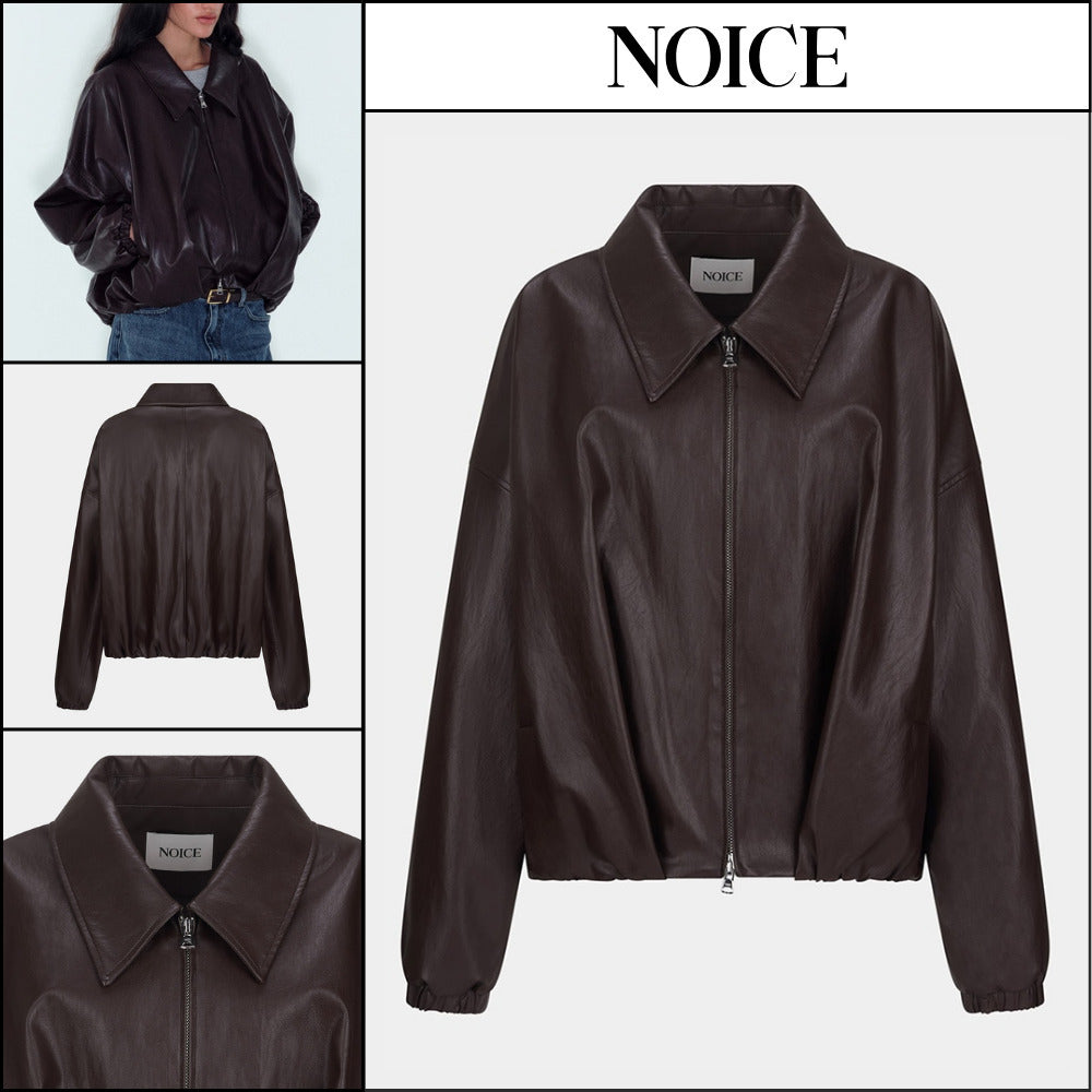 【NOICE  】W FAUX LEATHER SHIRRED BLOUSON BROWN