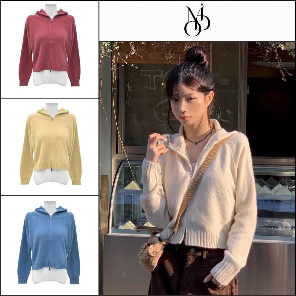 【MODIMOOD】Buggy Knit Hoodie Zip-Up 6 Colors