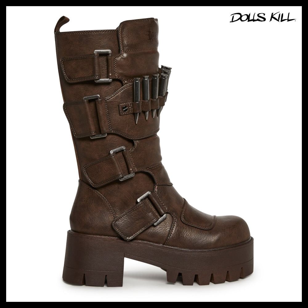 ◆DOLLS KILL◆DARKER WAVS Warp Bullet Combat Boots Brown