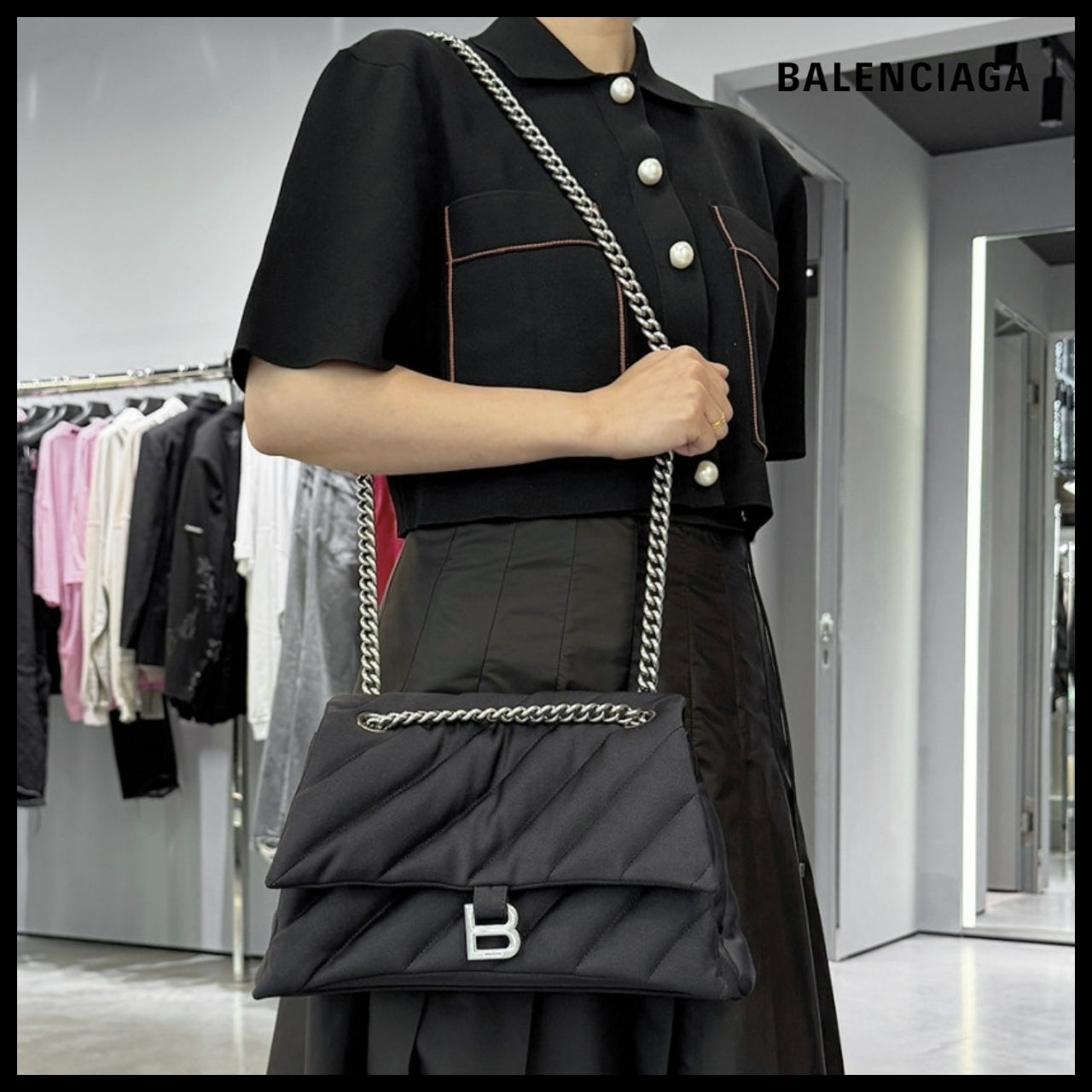 【BALENCIAGA】Crush Quilted Spandex Medium Chain Bag