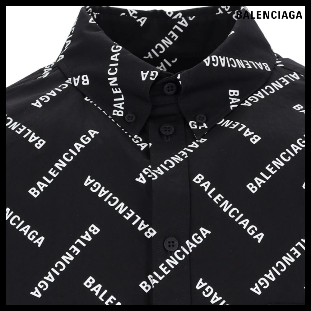 【BALENCIAGA】Allover Logo Printed Long-Sleeved Shirt