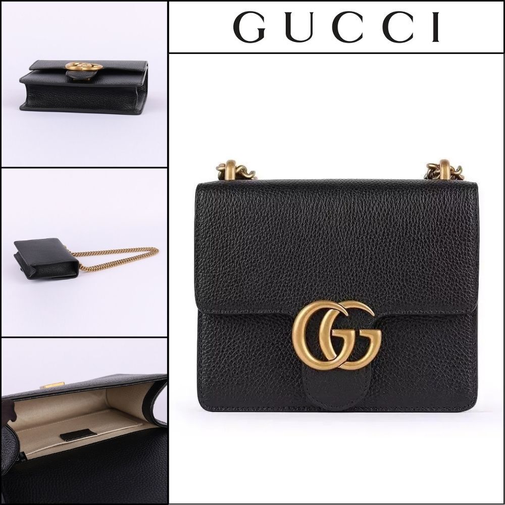 【Gucci】GG Marmont Flap Square Chain Shoulder Matelasse
