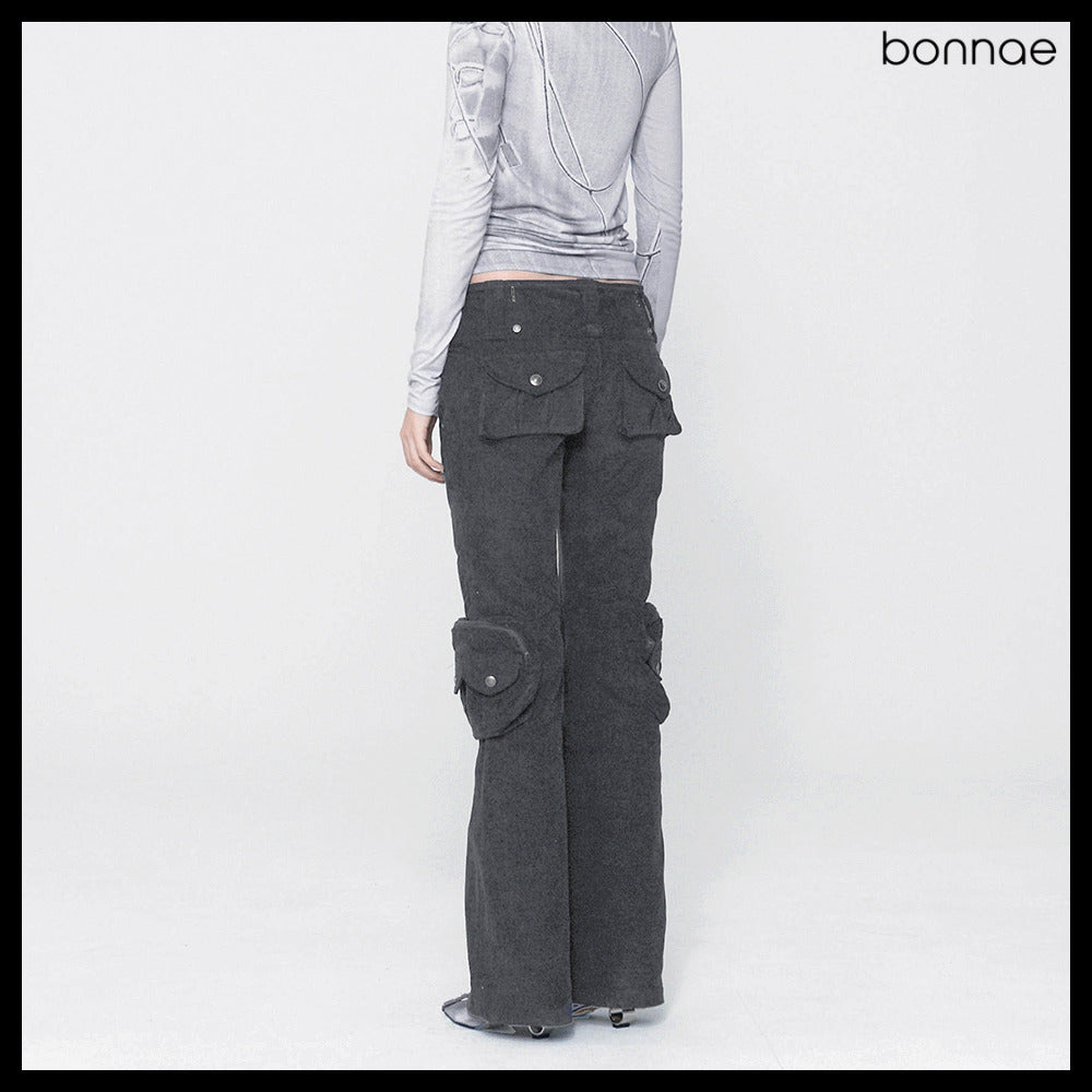 【Bonnae】Women Corduroy Pocket Pants Gray