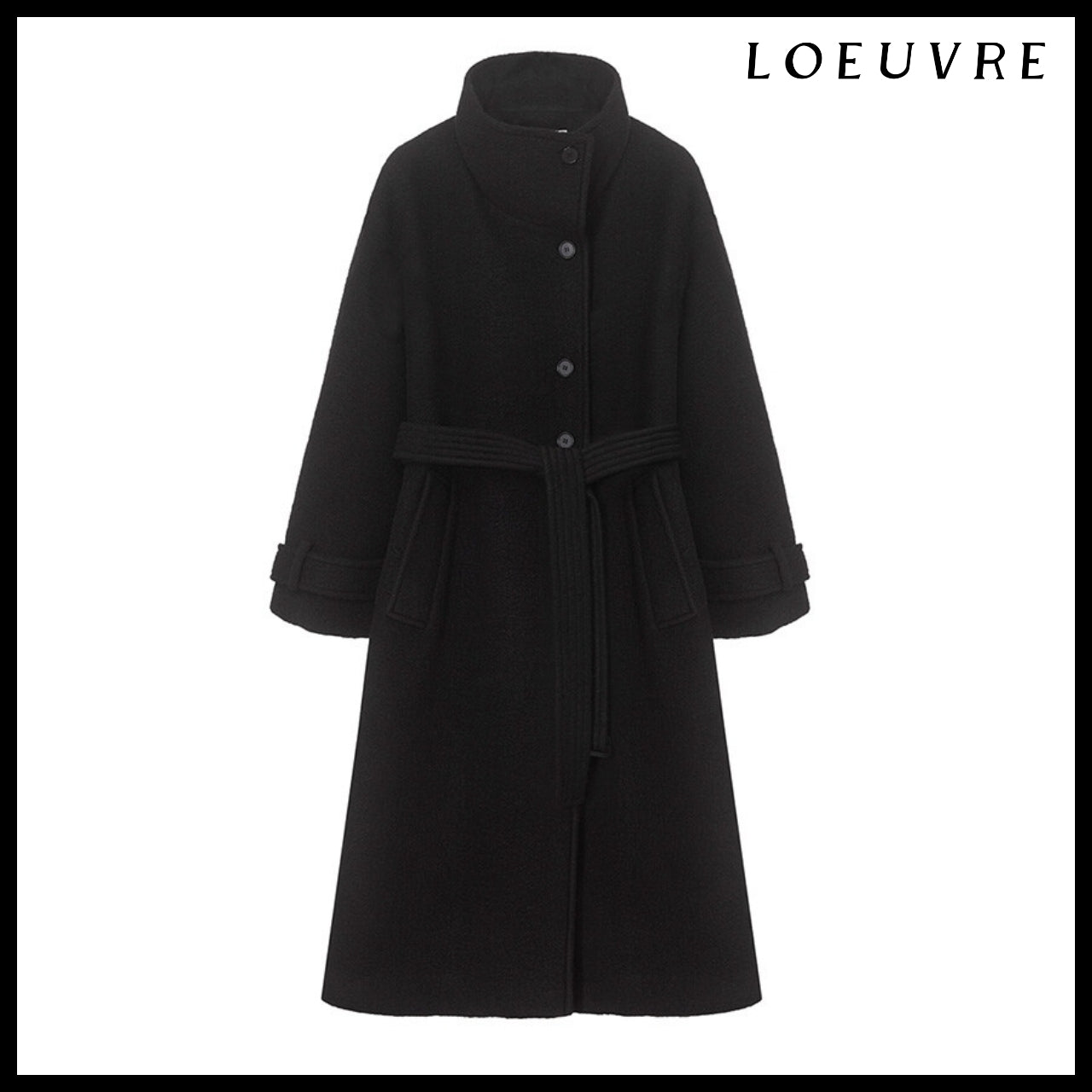 【LOEUVRE】Belted High-Neck Long Coat 3Colors