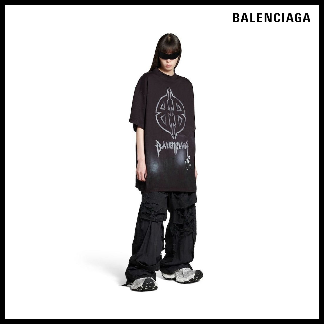 【BALENCIAGA】Dup Metal BB Stencil T-Shirt Small Fit Black