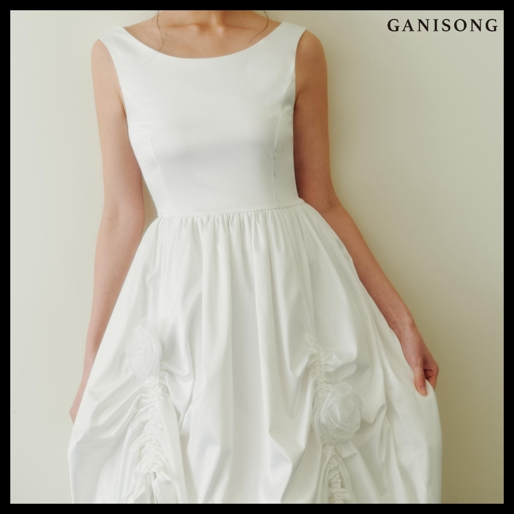 【GANISONG】Bridal Rosy Bow Dress White