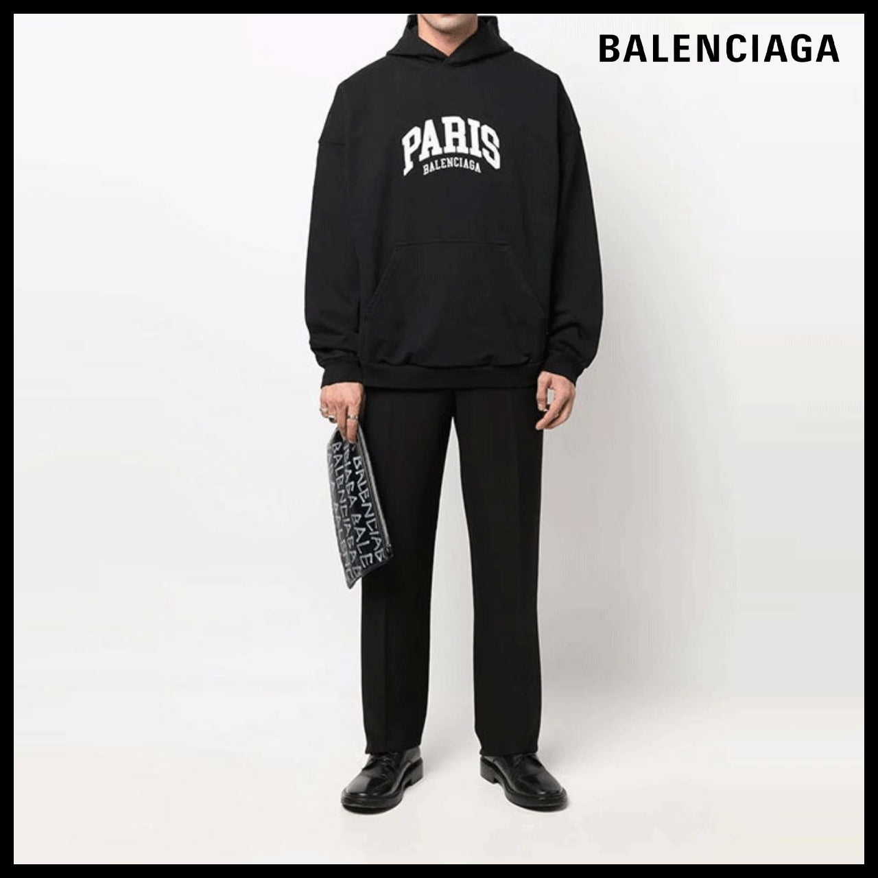 【BALENCIAGA】Cities Paris Hoodie Wide Fit Black White