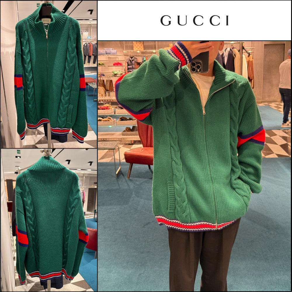 【GUCCI】Web Stripe Wool Knit Bomber Jacket Yard