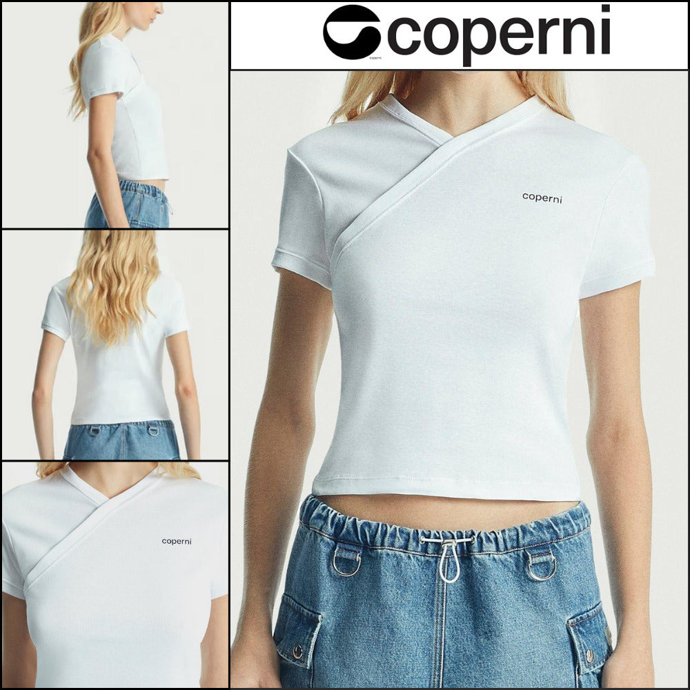 【Coperni】Womens V Neck Line T Shirt Optic White