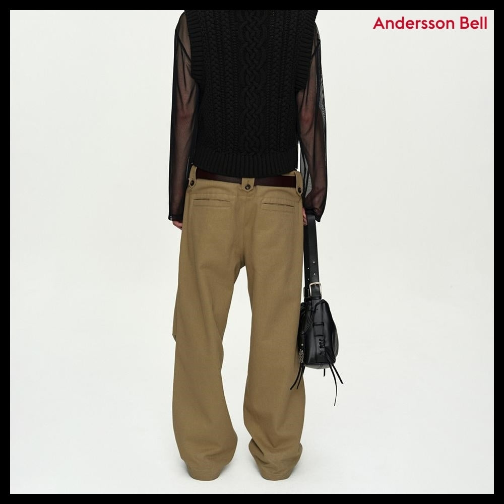 【ANDERSSON BELL】Double Waistband Wide-Leg Trousers Beige