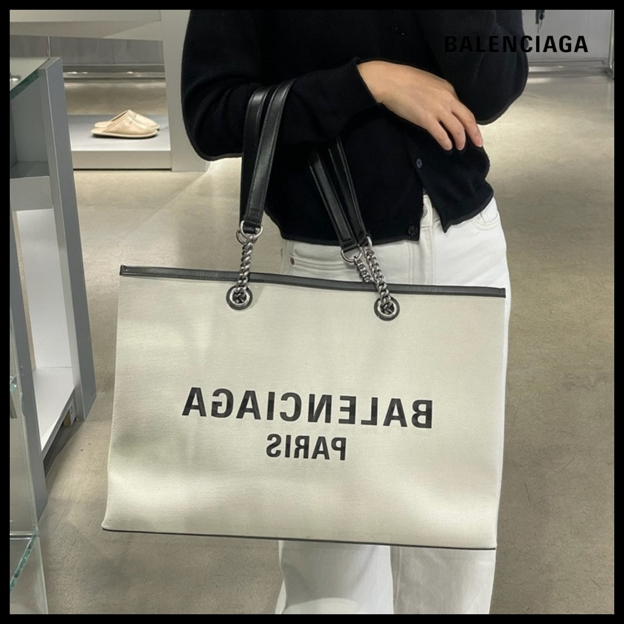 【BALENCIAGA】DUTY FREE Canvas Large Tote Bag Natural