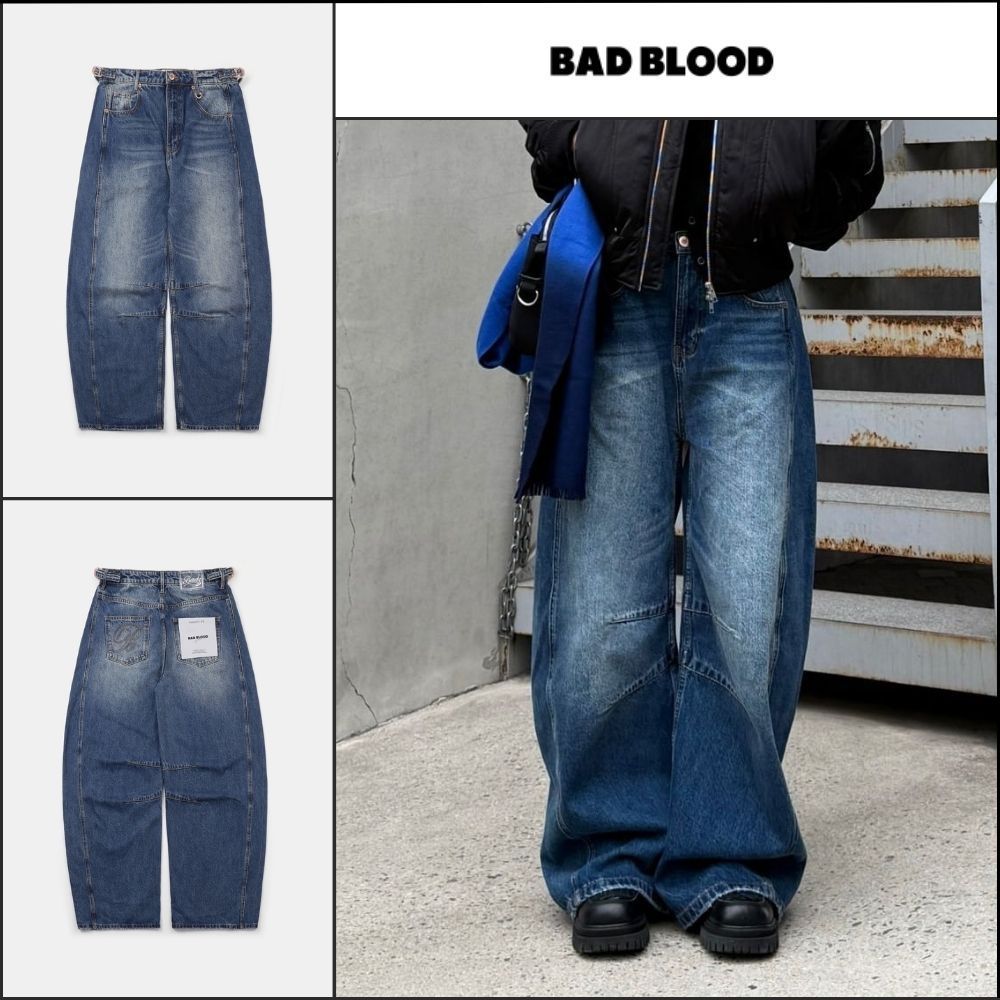 【BADBLOOD】Charlie Barrel Jeans - Mid Blue
