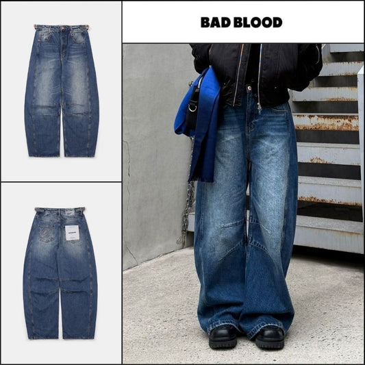 【BADBLOOD】Charlie Barrel Jeans - Mid Blue