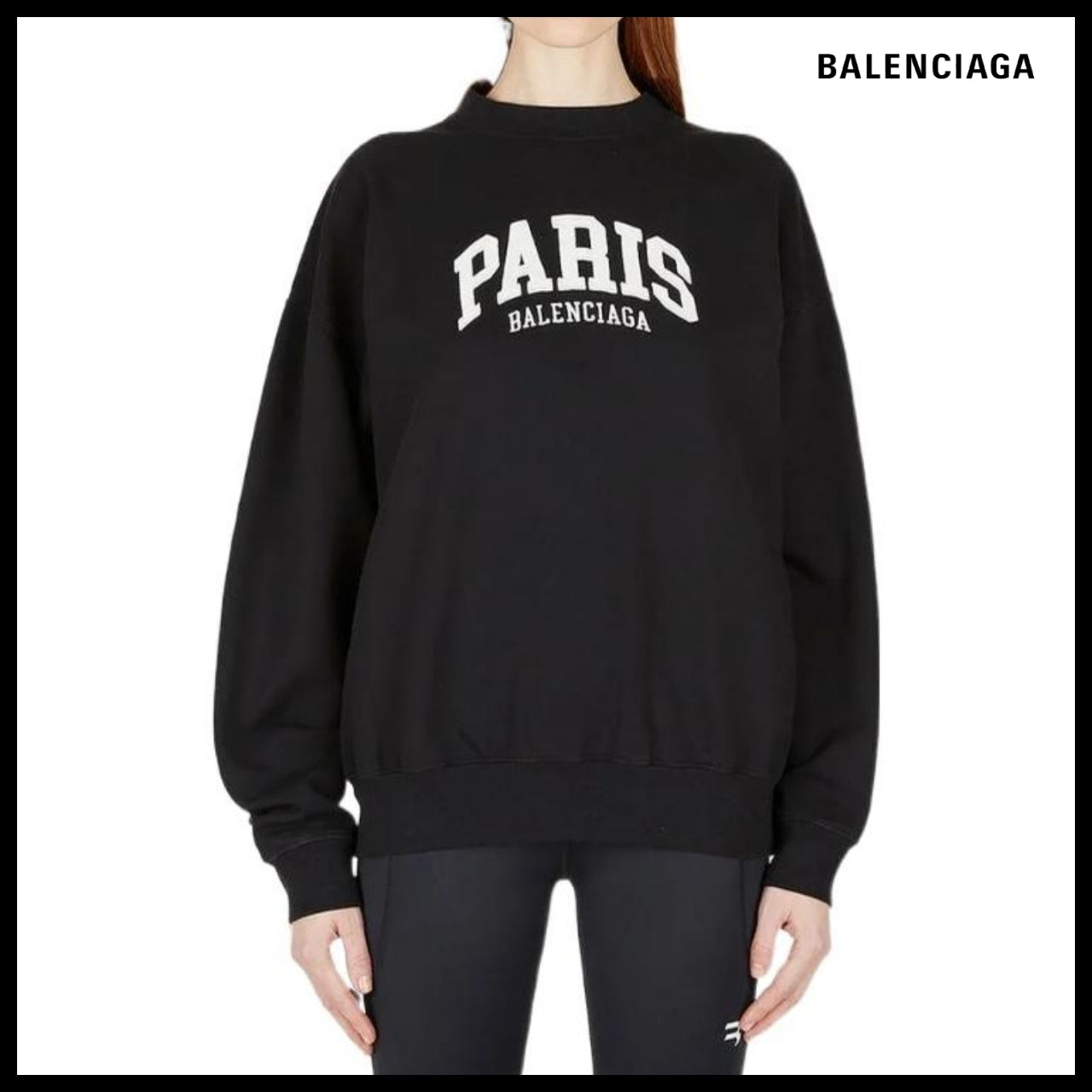 【BALENCIAGA】Cities Paris Crewneck Sweatshirt Black White