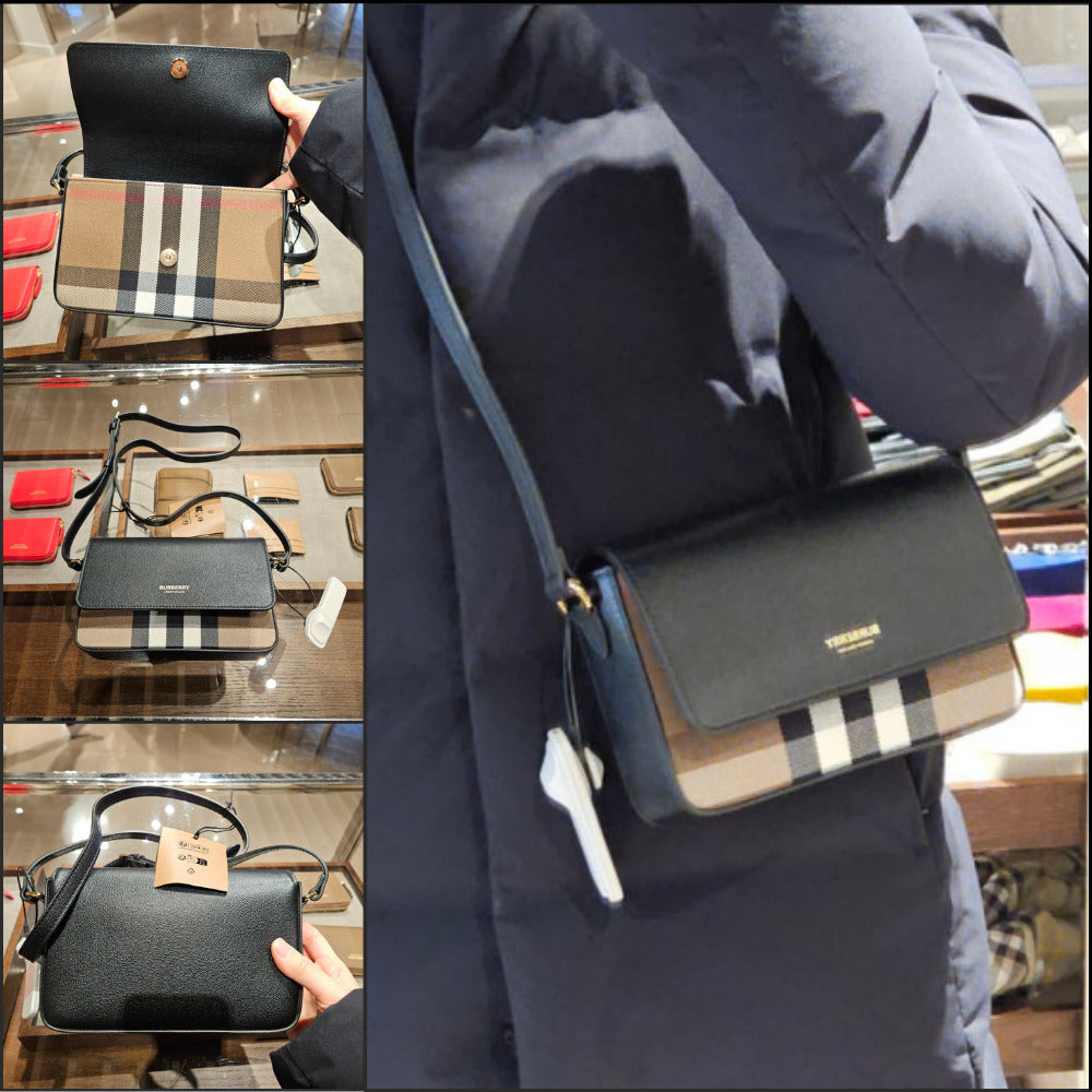 【Burberry】New Hampshire Leather Crossbody Bag Black