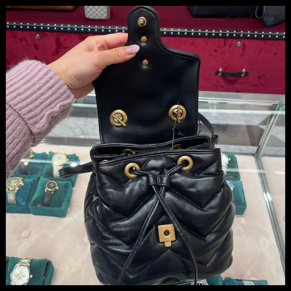 【GUCCI】Marmont Chevron Matelasse Nappa Backpack Black